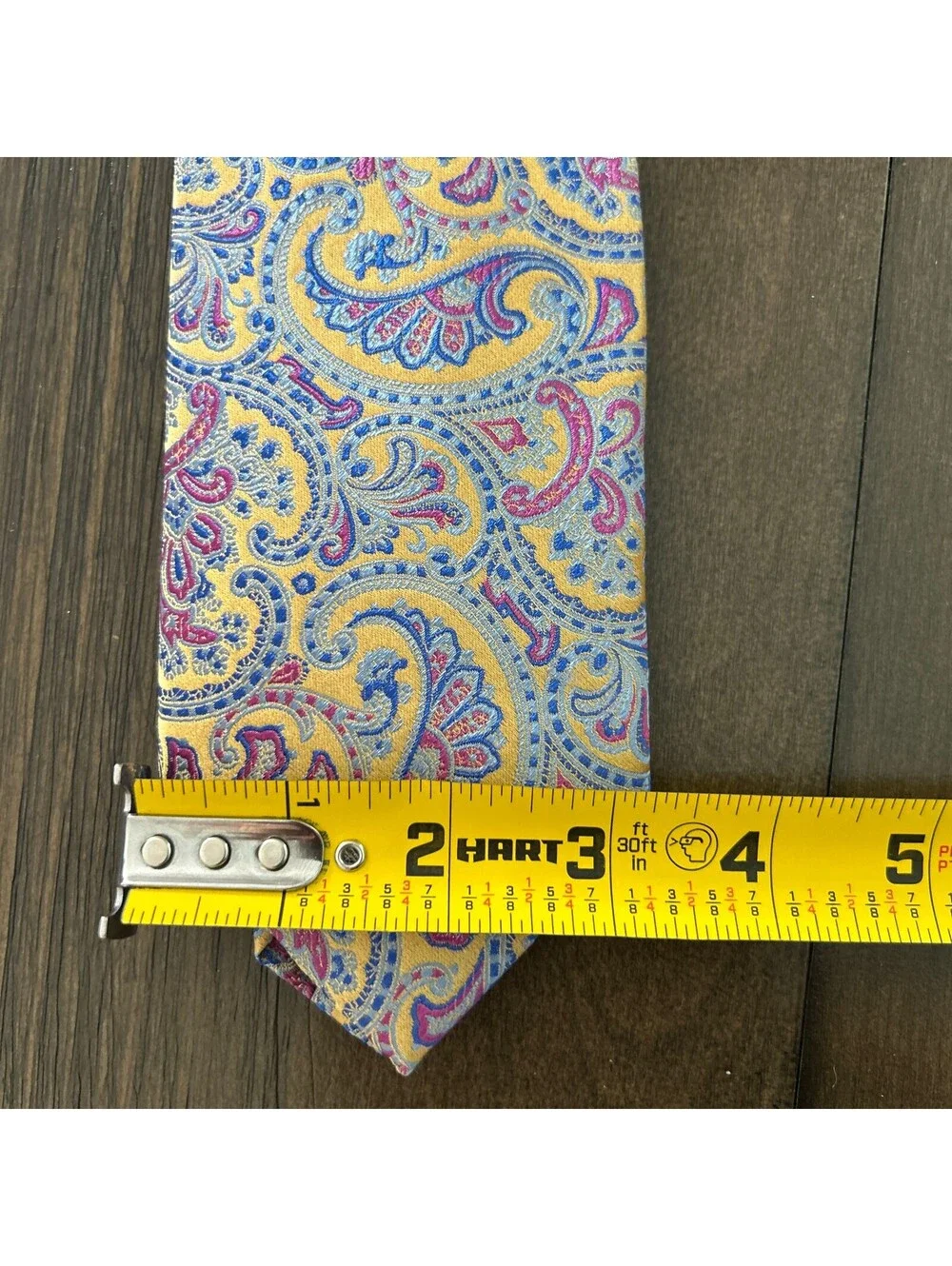 M&S Vintage Y2K 90s Silk Paisley Tie Gold Blue Pink Floral